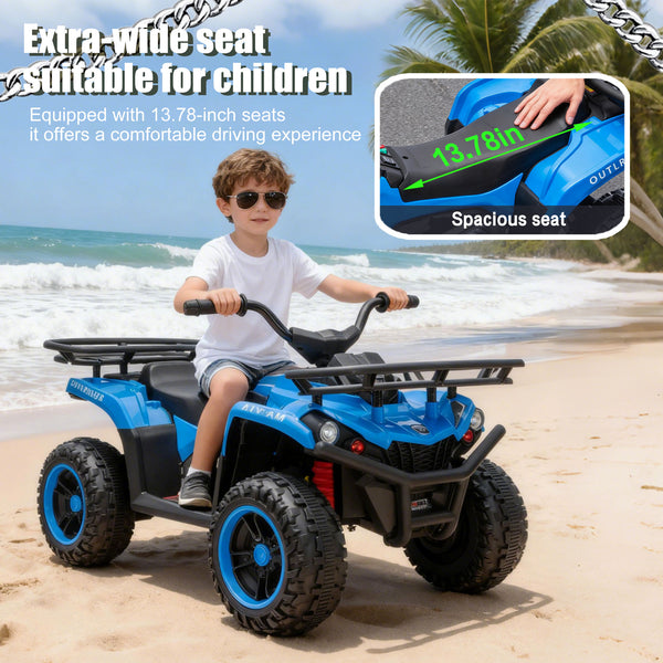 English Elm 24v Dual Motor Kids Atv Ride on with Led Lights Bluetooth Storage Racks Off Road Blue W1578P390449