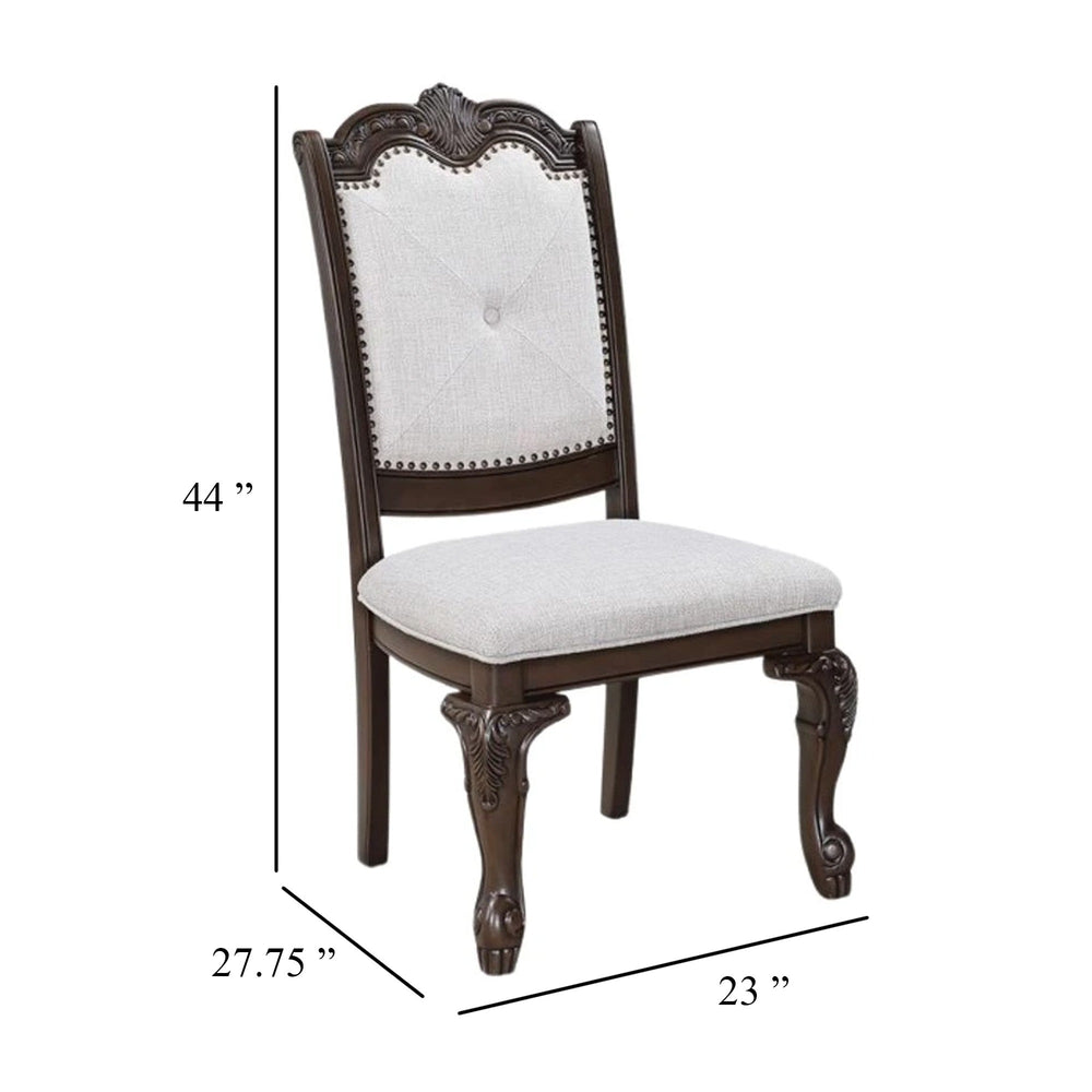 English Elm Cary Button-tufted Linen Dining Chairs Set of 2 Scrolled Wood Traditional Style B056P417079