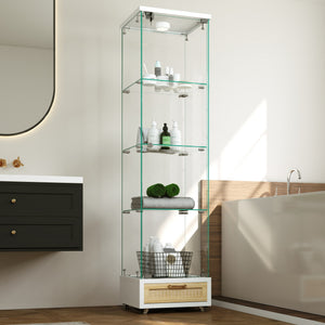 English Elm Modern Glass Display Cabinet With Drawer - Stylish Led-Illuminated Storage For Collectibles & More W241P268237