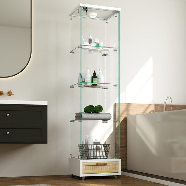 English Elm Modern Glass Display Cabinet With Drawer - Stylish Led-Illuminated Storage For Collectibles & More W241P268237