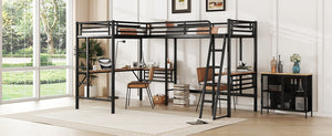 English Elm Twin Metal Loft Bed with Two Built-In Desks, Black — Space-Saving L-Shaped Twin Bunk for Study & Sleep GX001114AAB-1