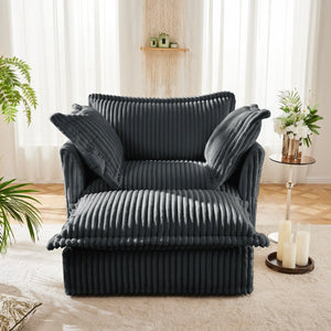 English Elm Upholstered Slipcovered Armchair Set With Wide Ottoman – Cozy Gray Corduroy For Living Room Comfort W3041S00213-GIGA