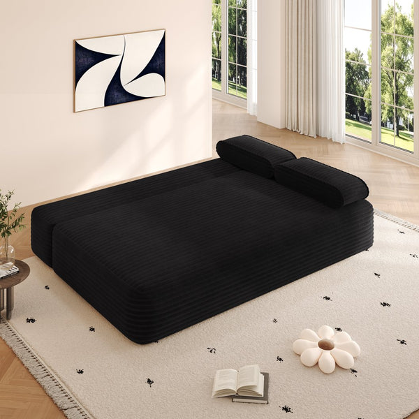 English Elm 78.7" Frameless Convertible Corduroy Sofa Sleeper Queen Bed for Compact Living Spaces Black W3219P427162