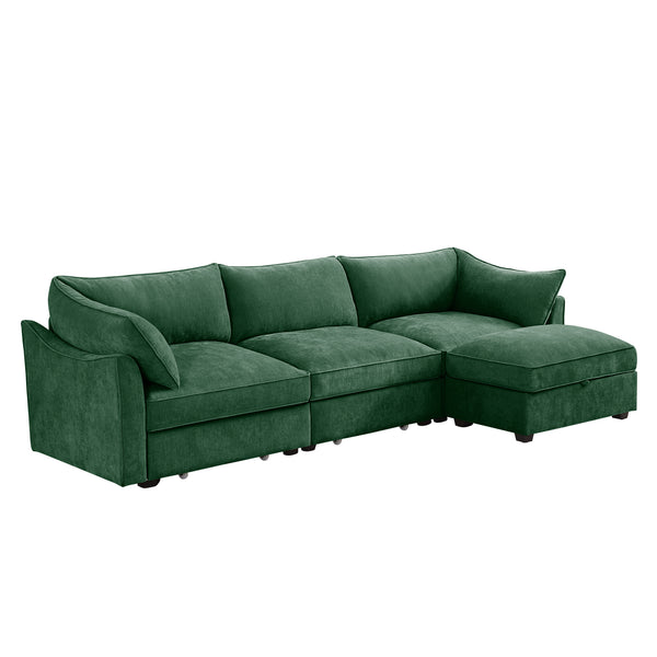 English Elm L-Shaped 3-Seater Sectional Sofa With Movable Ottoman, Soft Chenille, Storage & Modern Design Options W3041S00186