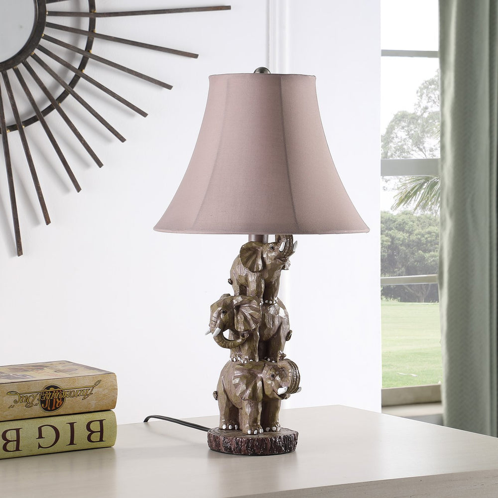 English Elm 21" Brown Grey 3 Stacked Elephants Polyresin Table Lamp with Cocoa Linen Shade, 60W LED Ready B072P222440