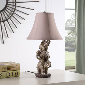 English Elm 21" Brown Grey 3 Stacked Elephants Polyresin Table Lamp with Cocoa Linen Shade, 60W LED Ready B072P222440