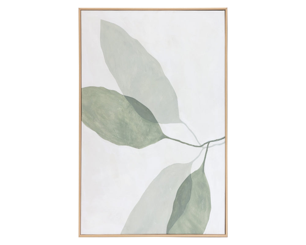 Sunpan Calm Nature-Inspired Wall Art Set of 2 – Hand-Painted Leaf Design in Natural Wood Frame, 40"x50"