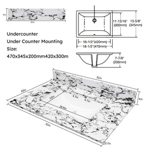 English Elm 31"X22" Bathroom Vanity Top With Undermount Sink, Panda White Artificial Marble, 3 Faucet Holes W509P362104