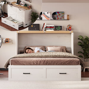 English Elm Queen Murphy Cabinet Bed Rustic Grey Farmhouse Style with Charging Station Storage W5271S00002