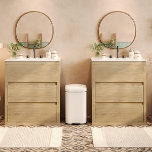 English Elm Christopher Knight Home® - 60" Double Sinks Bathroom Vanity Set with Two Ceramic Basins, Soft-Close Drawers, Sleek Handle-Free Design Natural Wood N817P280550N