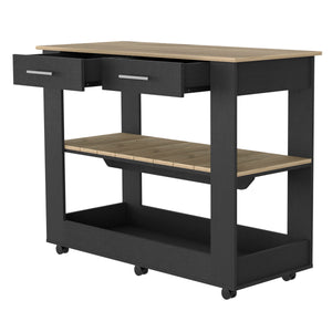 English Elm Brooklyn Rustic Kitchen Island with Concealed Shelves and Walnut Accents for Stylish Storage and Prep Multicolor 50 L x 25 W x 6 H B128P148885