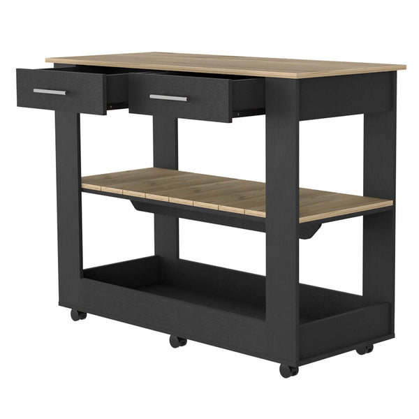 English Elm Brooklyn Rustic Kitchen Island with Concealed Shelves and Walnut Accents for Stylish Storage and Prep Multicolor 50 L x 25 W x 6 H B128P148885