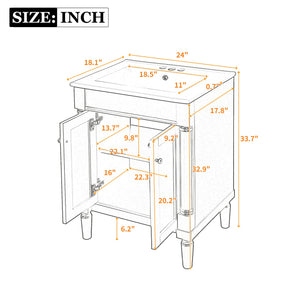 English Elm 24'' Modern Bathroom Vanity with Ceramic Basin, Solid Wood Frame, Soft-Close Doors, Ample Storage Grey N710P190503E