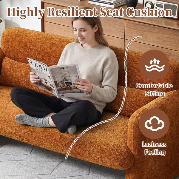 English Elm Best-selling Boucle Cloud Loveseat Velvet Upholstered 2 Seater with Lumbar Pillow Orange W1765P334059