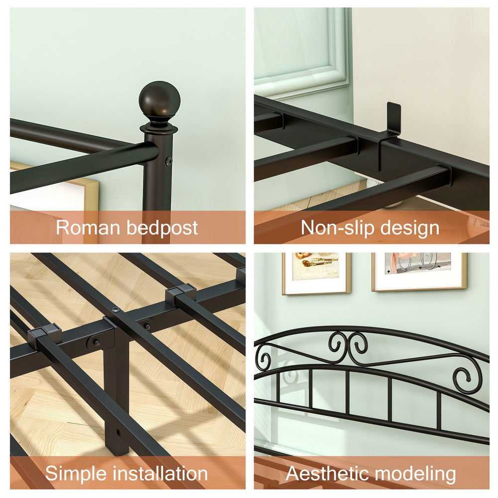 English Elm Queen Metal Canopy Bed Frame with Headboard & Footboard, Black Steel, 500lb Capacity, 12.4" Storage W84034157