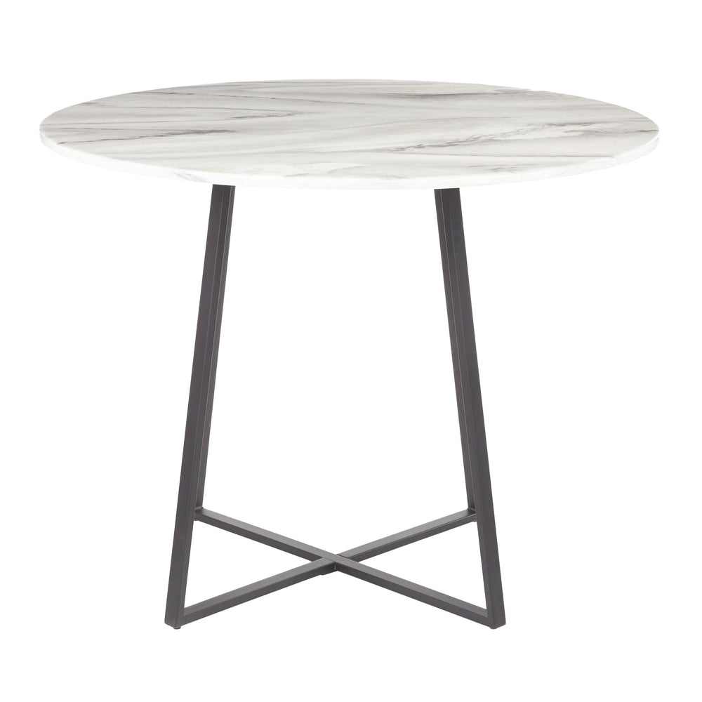 English Elm Cosmo Round Dining Table With White Marble Top & Black Metal Base – Modern Elegance For Your Home B202S01109