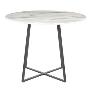 English Elm Cosmo Round Dining Table With White Marble Top & Black Metal Base – Modern Elegance For Your Home B202S01109