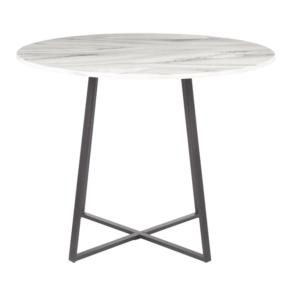 English Elm Cosmo Round Dining Table With White Marble Top & Black Metal Base – Modern Elegance For Your Home B202S01109