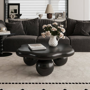 English Elm 35" Cloud Shaped Mdf Coffee Table Sculptural Round Top with Spherical Legs for Modern Living Black W1435S00030