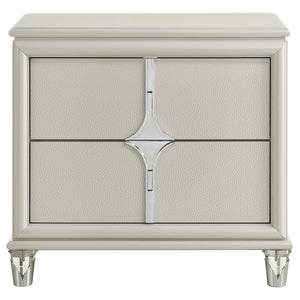English Elm Gwendolyn Pearl White Nightstand with 2 Drawers, Deco-Inspired Wood Bedside Table with Acrylic Legs and Cord Management B062P375501