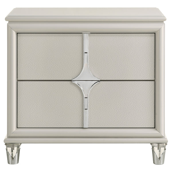 English Elm Gwendolyn Pearl White Nightstand with 2 Drawers, Deco-Inspired Wood Bedside Table with Acrylic Legs and Cord Management B062P375501