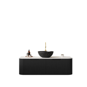 English Elm Dina Floating Bathroom Vanity with Crystal Glass Basin and Sintered Stone Top Black,White W2615S00266