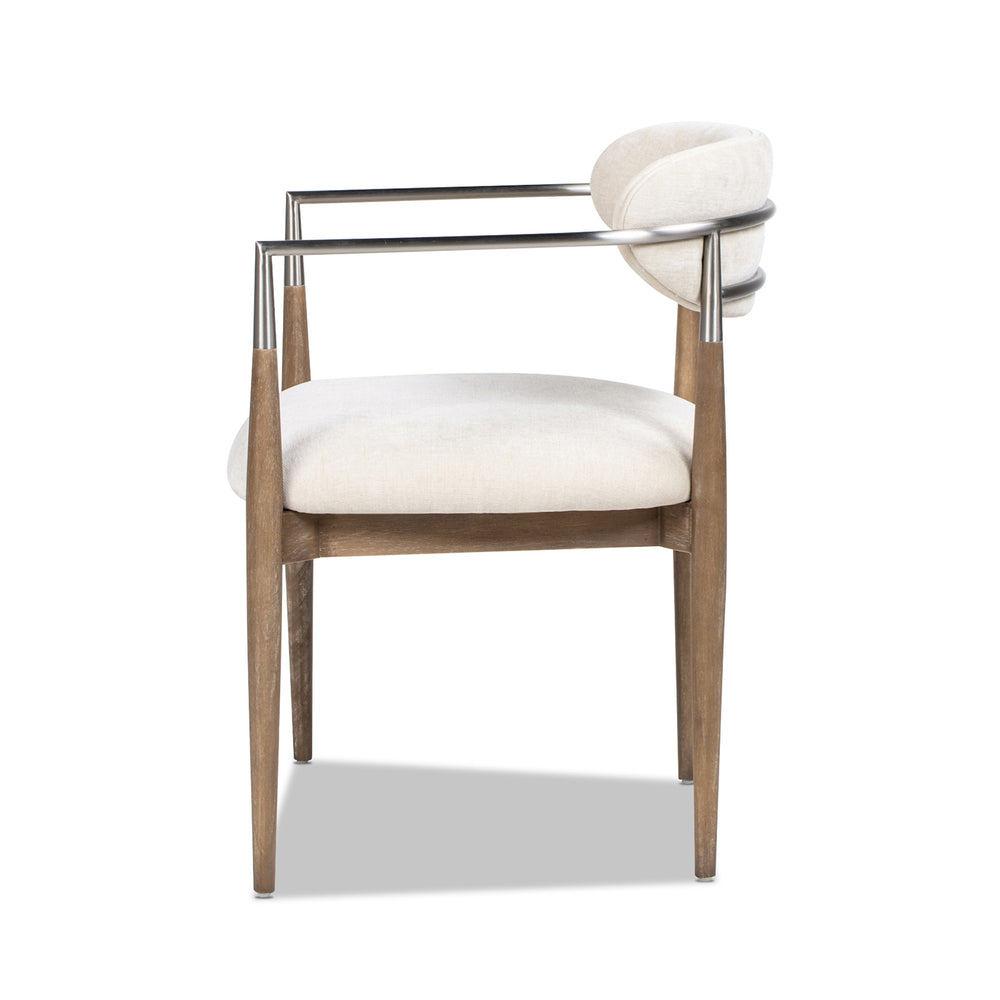 English Elm Jennifer Taylor Home - Artemis Plush Upholstered Dining Arm Chair in Warm White Chenille with Rubberwood Frame & Brushed Nickel Accents B2719P269267