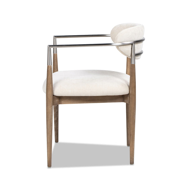 English Elm Jennifer Taylor Home - Artemis Plush Upholstered Dining Arm Chair in Warm White Chenille with Rubberwood Frame & Brushed Nickel Accents B2719P269267