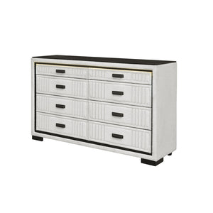 English Elm Isaiah Upholstered White and Black Chest with LED Lighting, Solid Wood MDF, Spacious Drawers and Handles White+Black 62.6 L x 18.11 W x 37.6 H B201P391217