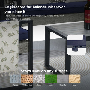 English Elm 4-Piece Patio Set with Acacia Wood Table, Light Gray Rattan & Blue Cushions — Durable, Weather-Resistant Seating for Balcony W2391P265430