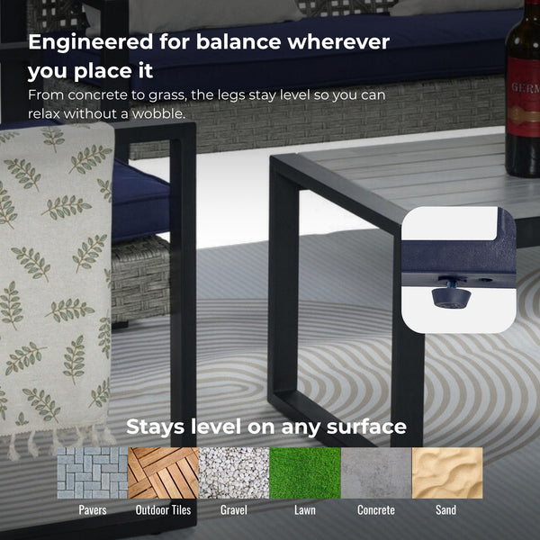 English Elm 4-Piece Patio Set with Acacia Wood Table, Light Gray Rattan & Blue Cushions — Durable, Weather-Resistant Seating for Balcony W2391P265430