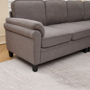 English Elm 102 Inch Linen Modular Sectional Sofa with Hidden Storage and Cloud Cushion Comfort Dark Gray W1099S00209