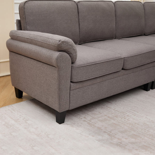 English Elm 102 Inch Linen Modular Sectional Sofa with Hidden Storage and Cloud Cushion Comfort Dark Gray W1099S00209