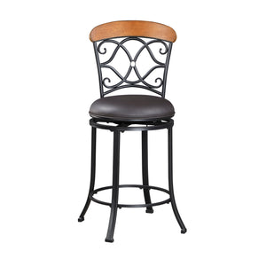 English Elm 1pc Swivel Counter Height Chair Faux Leather Seat, 360° Swivel, 24" Seat Height, Black Metal Frame B011P287563