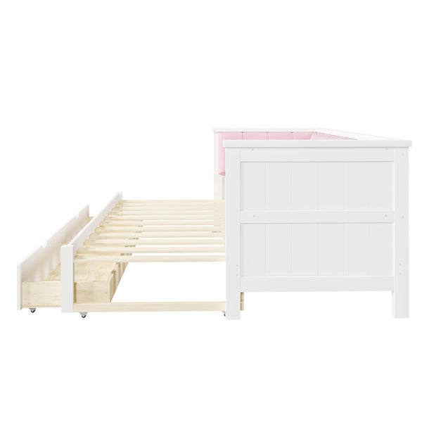 English Elm Twin Xl to King Convertible Daybed with Storage Drawers and Upholstered Backrest N7090000479K