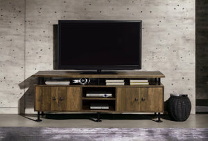English Elm Ensata Rustic Oak TV Stand with Black Metal Frame, Water Pipe Style, 4 Open + 4 Door Storage, 60" B2726P278165