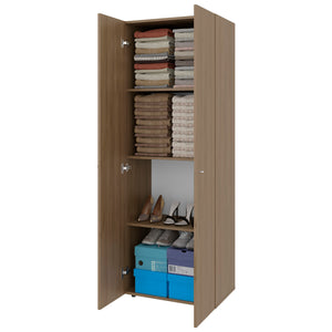English Elm Armoire 66.9" H With 2 Doors & 4 Shelves, Modern Natural Oak & White Design For Stylish Storage B097P395867