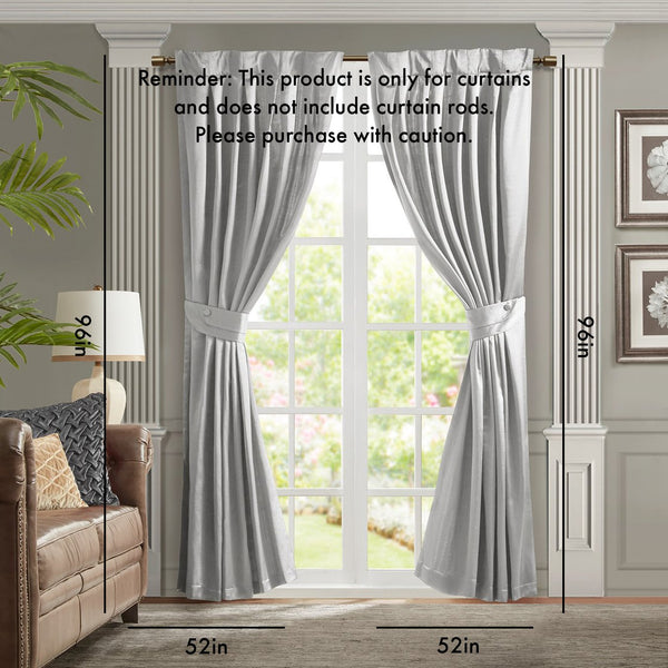 English Elm Pleat Curtain Panel with Tieback Avignon Satin Sheen Box Pleat 52x84 Elegant Textured Drapery Silver 4.72 L x 11.81 W x 14.96 H B035129640