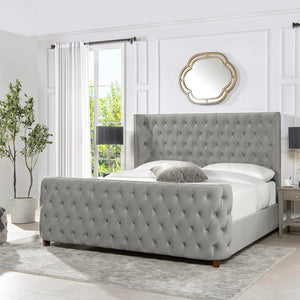 English Elm Jennifer Taylor Home - Brooklyn King Tufted Velvet Bed Set - Elegant Opal Grey Wingback Design For Cozy Luxury Retreat B2719P238195
