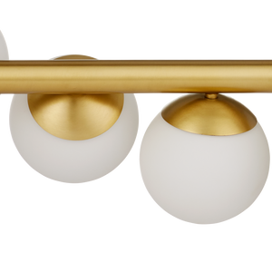 Barcarolle Linear Chandelier - Elegant Brass Fixture with White Globes for Stunning Illumination