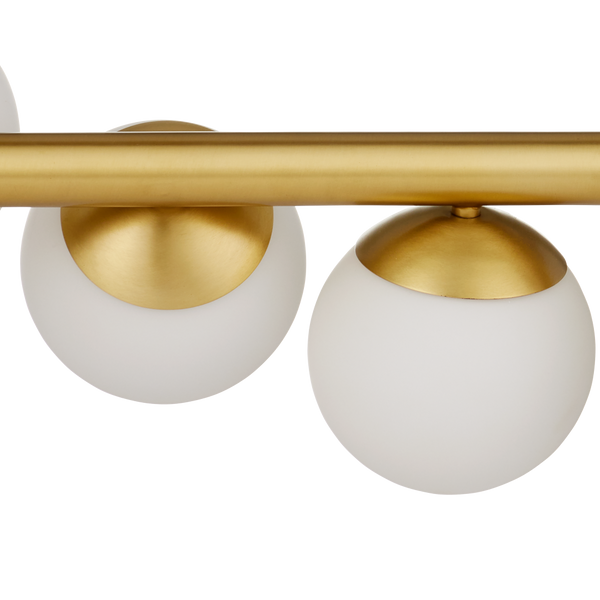 Barcarolle Linear Chandelier - Elegant Brass Fixture with White Globes for Stunning Illumination