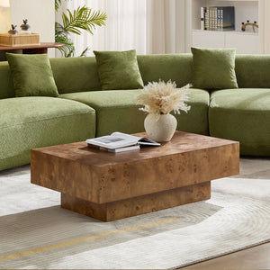 English Elm 43.31 Inch Burl Veneer Rectangular Coffee Table Mid-century Pedestal Base Living Room Walnut W2582P431212
