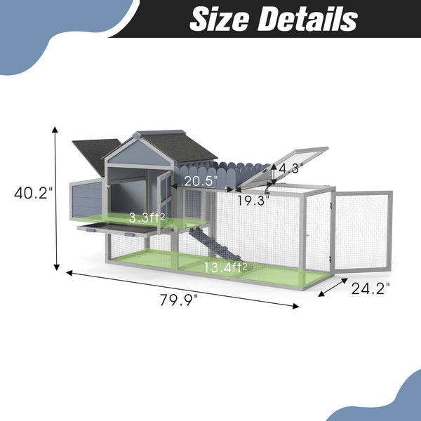 English Elm 80" Pine Backyard Chicken Coop Two Tier Hen House with Planter Nesting Box and Run W2181P356238
