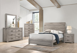 English Elm Wooden Modern Queen Size Bedframe with Rustic Paper Laminate Finish, Simple Headboard Design, 55"H Grey 85 L x 8 W x 5 H B011S01436