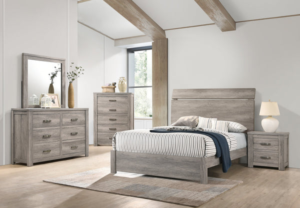 English Elm Wooden Modern Queen Size Bedframe with Rustic Paper Laminate Finish, Simple Headboard Design, 55"H Grey 85 L x 8 W x 5 H B011S01436