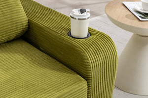 English Elm Convertible Floor Sofa Bed with Memory Foam and Ribbed Corduroy for Small Spaces Olive W395P438030