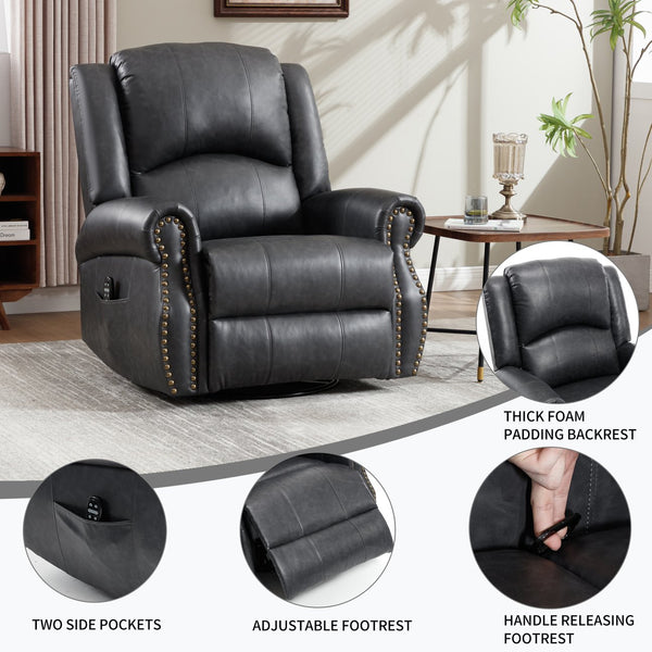 English Elm Heat Massage Rocker Swivel Recliner Chair with Lumbar Relief Nodes for Living Room Grey W3224S00030