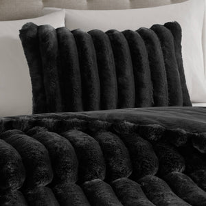JLA Home Madison Park - Ultrasoft Plush Ribbed Faux Fur Comforter Set with Crystal Velvet Backing, Oeko‑Tex Certified Luxury Black MP10-8443