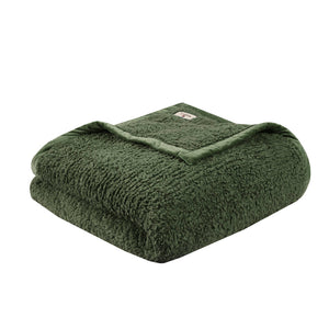 JLA Home Woolrich - Berber Woolrich Burlington Plush Berber Blanket with Velvet Binding, OEKO-TEX Certified Cozy Luxury Green WR51-3911