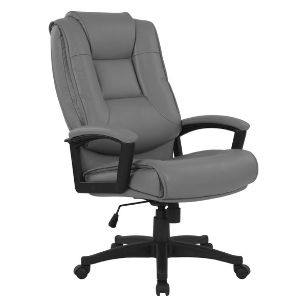 OSP Home Furnishings High Back Bonded Leather Office Chair with Lumbar Support and Ergonomic Padded Seat Charcoal EC5162-EC42